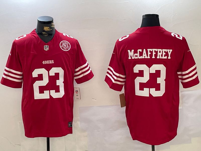 Men San Francisco 49ers #23 Mccaffrey Red Three generations 2024 Nike Vapor Limited NFL Jersey style 6